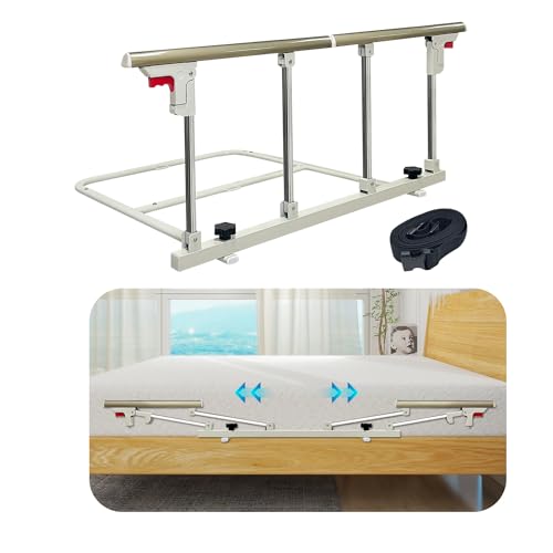 Bed Rails for Elderly Adults Safety Railings for Seniors Side Rail Cane Guard Assist Bars Collapsible Bedside Helper Handle Under Mattress Hospital Handicap Bedrail for King Queen Twin Size Bed-40x18