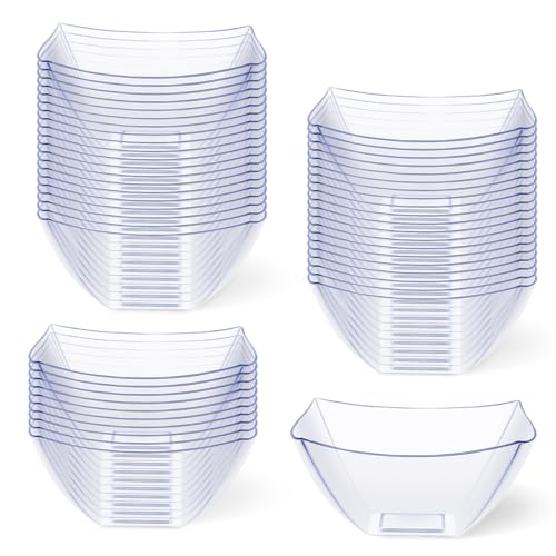 mwellewm 50 Pack Plastic Serving Bowls Disposable Salad Clear Chip Candy Small Bowls for Party 8 Ounce