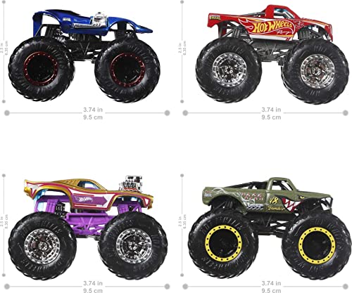 Hot Wheels Monster Trucks Set of 4, 1:64 Scale 4-Pack of Toy Trucks, Collectible Vehicles (Styles May Vary)