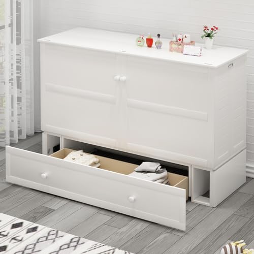 PUREMIND Queen Murphy Bed Cabinet with Mattress Included, Murphy Chest Bed with Storage, Murphys Cube Cabinet Beds with USB Charging Station, Concealed Wallbed for Bedroom, Guest Room