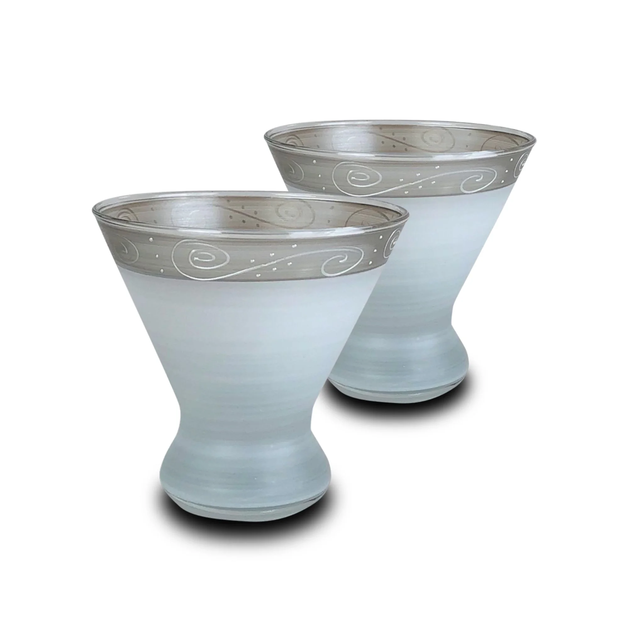 Crafted Creations Set of 2 Silver Swirls and Dots Hand Painted Cosmopolitan Wine Glasses 4
