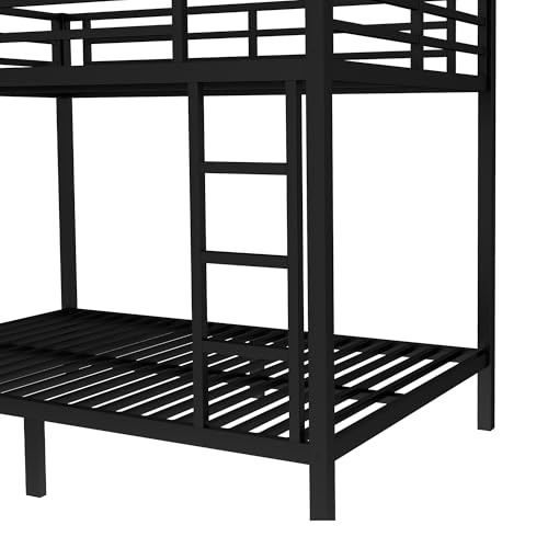 Heavy Duty Bunk Bed Frame with Ladder, Twin XL Over Twin XL Bunk Beds with Safety Guardrails, Adults Bunk Beds with Noise-Reducing Rubber Stoppers, Easy Assemble, Black