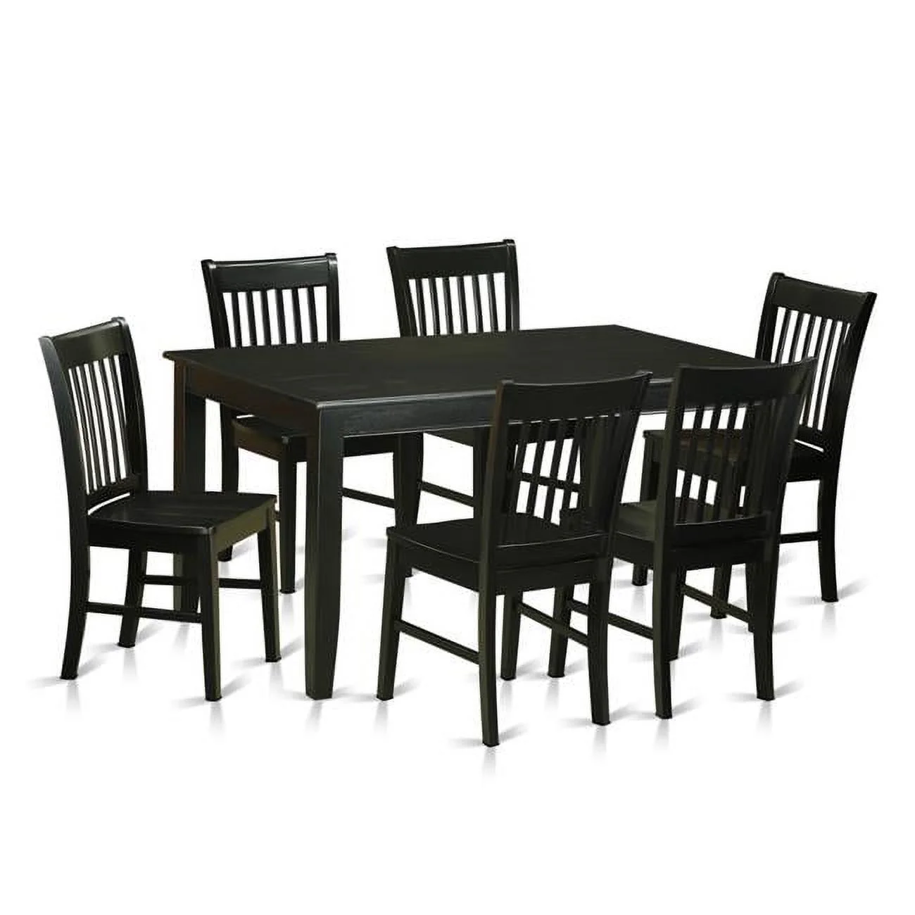 Wood Seat Dining Room Table Set - Kitchen Table & 6 Chairs, Black - 7 Piece