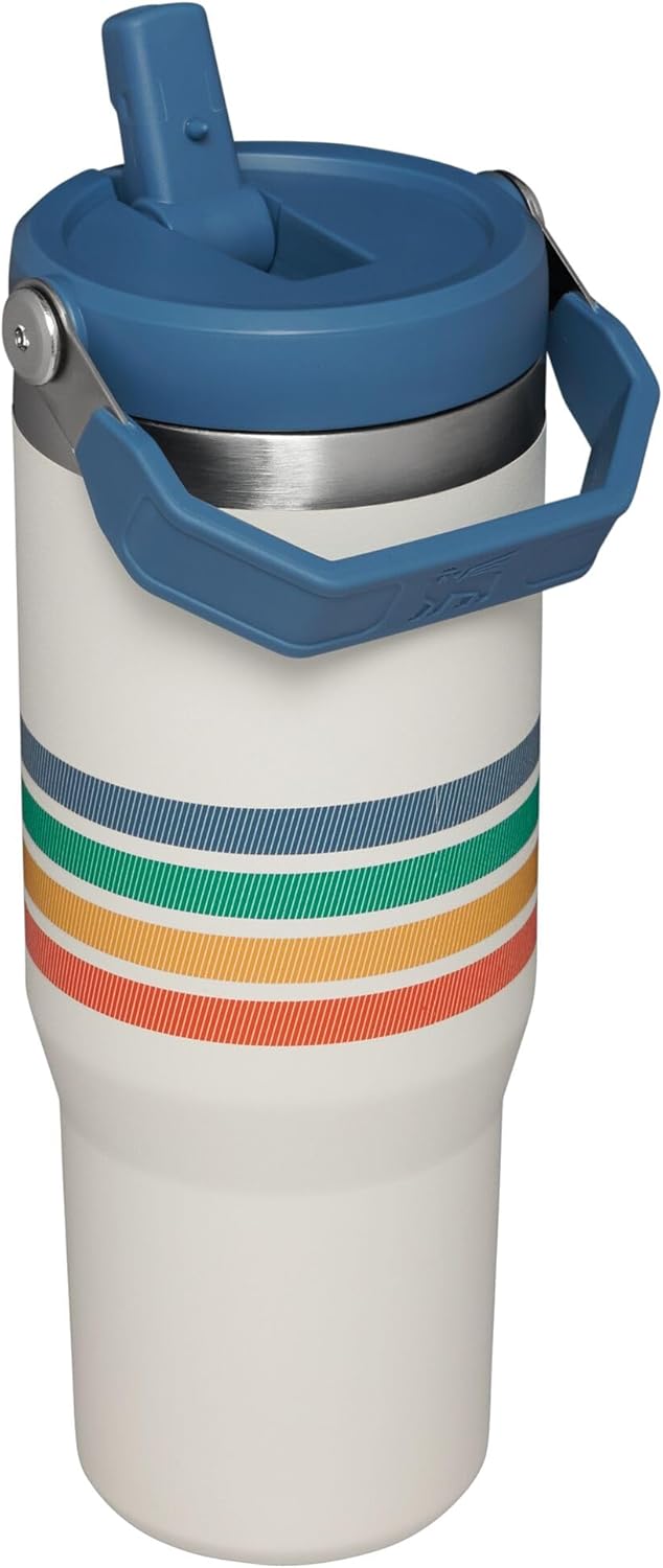 Stanley IceFlow Stainless Steel Tumbler - Vacuum Insulated Water Bottle for Home, Office or Car Reusable Cup with Straw Leak Resistant Flip Cold for 12 Hours or Iced for 2 Days, Cream Stripe, 30OZ