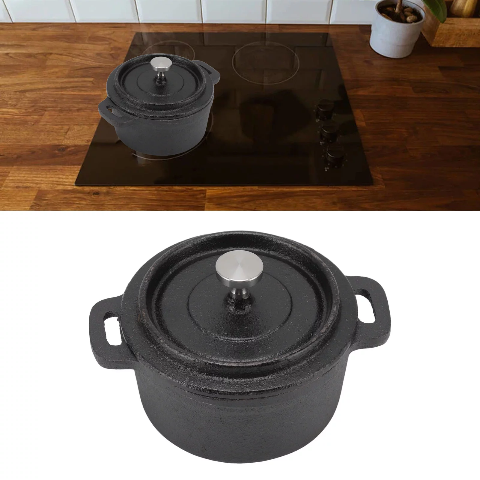 Dutch Oven Double Traditional Style Thickened Ergonomic Handle Insulation Cast Iron Cooking Pot with Lid Diameter 20CM
