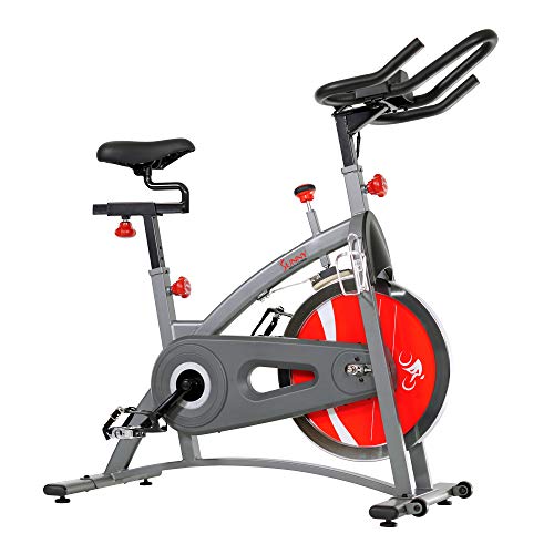 Sunny Health & Fitness Indoor Cycling Exercise Bike w/Adjustable Cushion Seat & Multi-Grip Handlebar, Stationary Workout Equipment For Adult Cardio Training, Optional Free SunnyFit App Connection