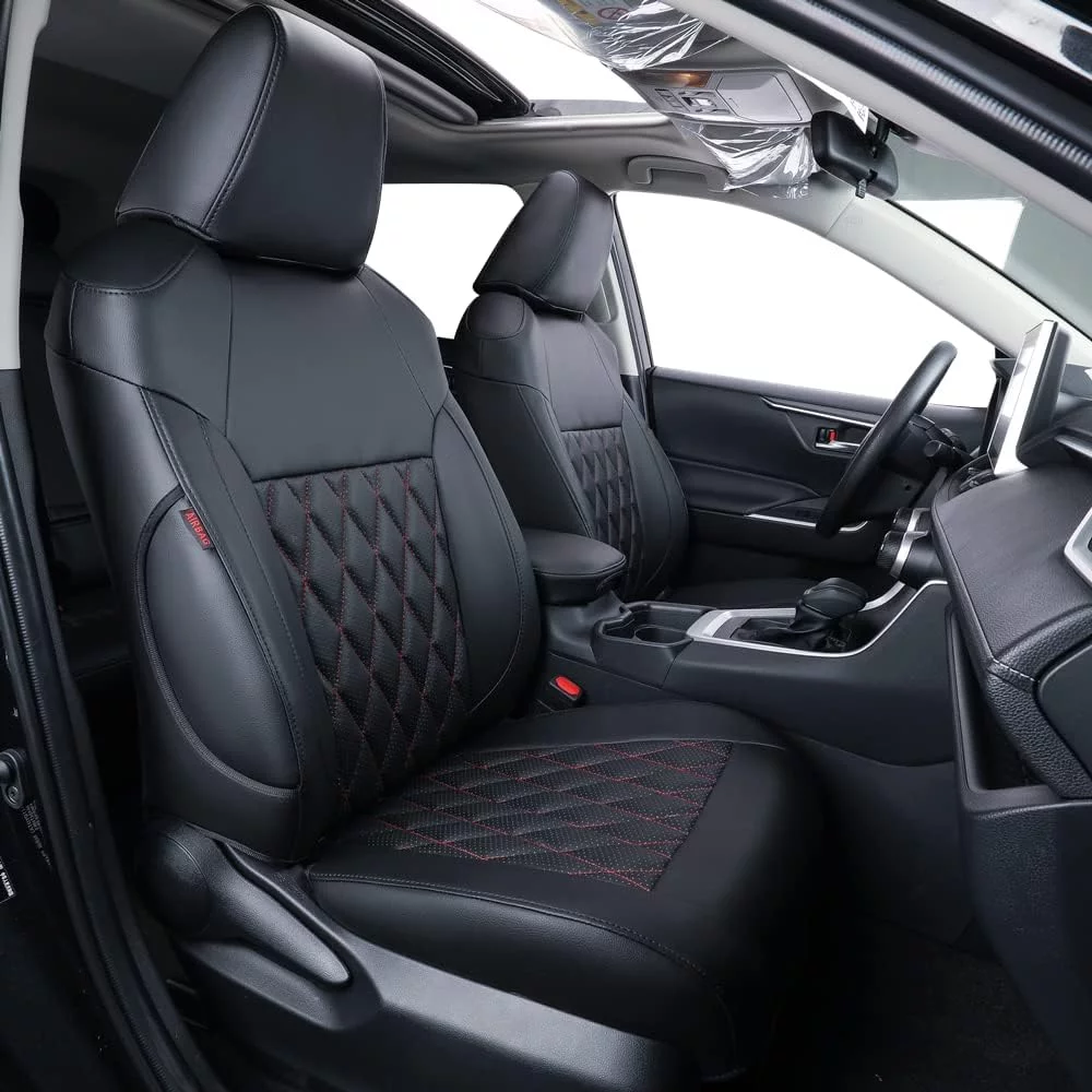 Coverdream Custom Fit Corolla Seat Covers for Toyota Corolla L,LE 2020 2021 2022-Breathable Leatherette Auto Seat Covers(Black with Red Line,Full Set)