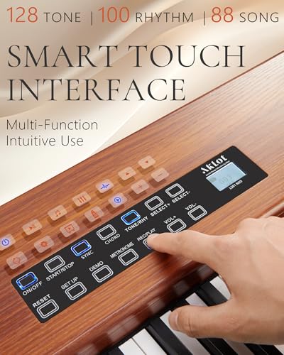 AKLOT Touchscreen Weighted Keyboard Piano: 88-Key Graded Hammer Action Digital Piano, Handcrafted Round-Edged Design, Triple Pedal, Stand, USB-MIDI, Headphone, Beginner Lesson Book (AUR-LS01 Walnut)