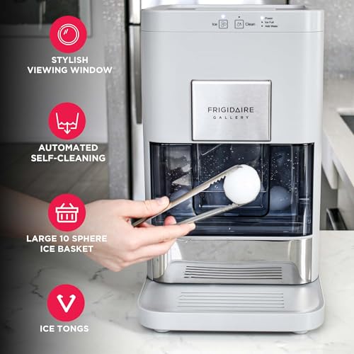 Frigidaire, EFIC240 Countertop Artisanal Sphere Ice Machine, Transparent Window, Gourmet Ice Maker, 84 Sphere per Day Capacity, Auto Self Cleaning Ice Making Machine (Grey)