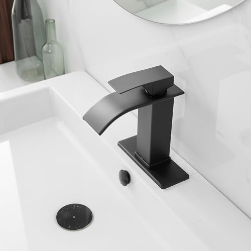 BWE Vessel Sink Faucet Modern Waterfall Chrome Single Hole Bathroom Faucet Single Handle with Pop up Drain Without Overflow Assembly Vanity Basin Bath Sink Faucets Mixer Tap