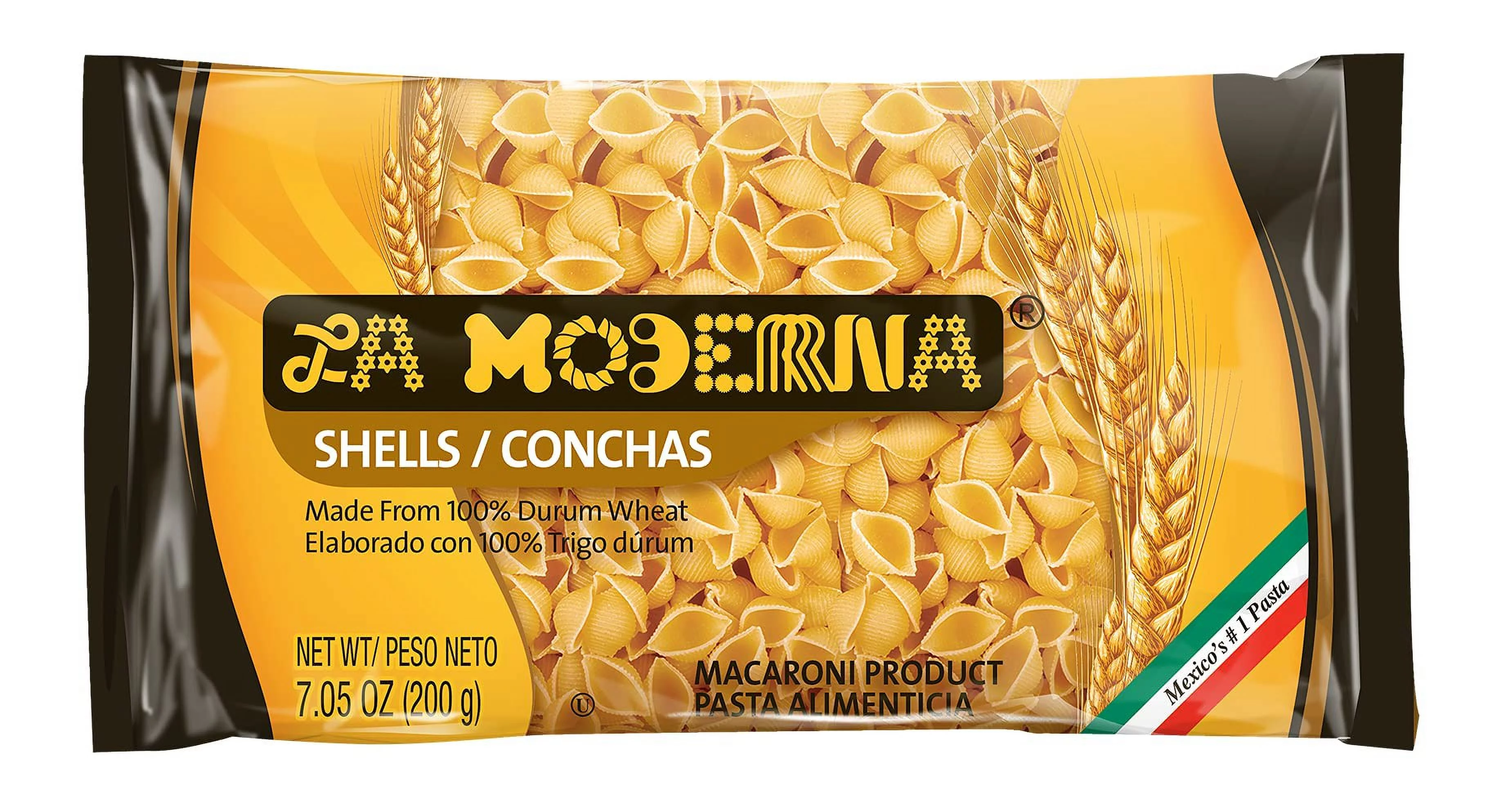 La Moderna Shells Pasta, Noodles, Durum Wheat, Protein, Fiber, Vitamins, 7 Oz, Pack Of 20