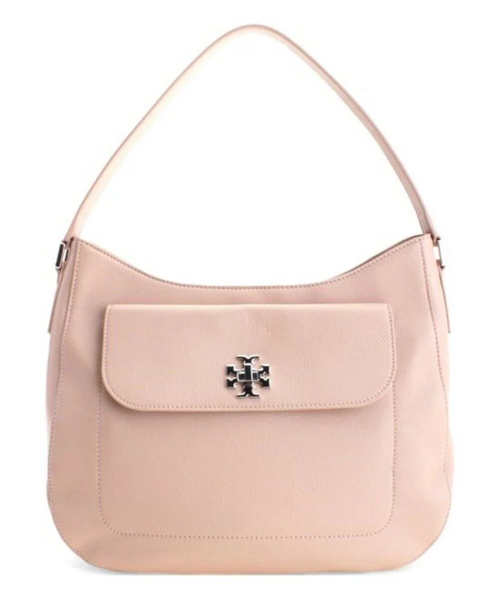 Tory Burch 31386 Mercer Light Oak Pink With Silver Hardware Leather Women's Slouchy Hobo Bag