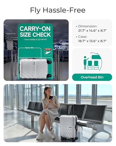 BAGSMART Carry On Luggage 22x14x9 Airline Approved With TSA Lock, 1OO% Polycarbonate Hardside Luggage with Spinner Wheels, Durable Hard Shell Carry On Suitcase 20 inch Black