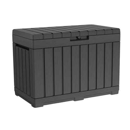 Keter Kentwood 50 Gallon Resin Deck Box-Organization and Storage for Patio Cushions, Throw Pillows and Garden Tools, Brown