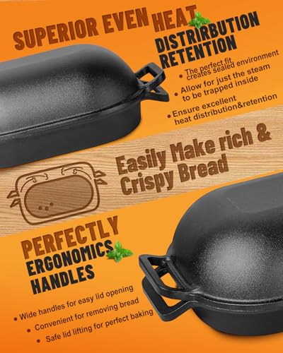 Cloche Loaf Dutch Oven, Pre-Seasoned, 9.5QT, 13 LBS Heavy Duty, Non-Stick, Large Bread Loaf Pan, Oval Cast Iron Bread Pan With Lid, Cloche Homemade Loaf Pan, Sourdough Artisan Bread Baking Pan