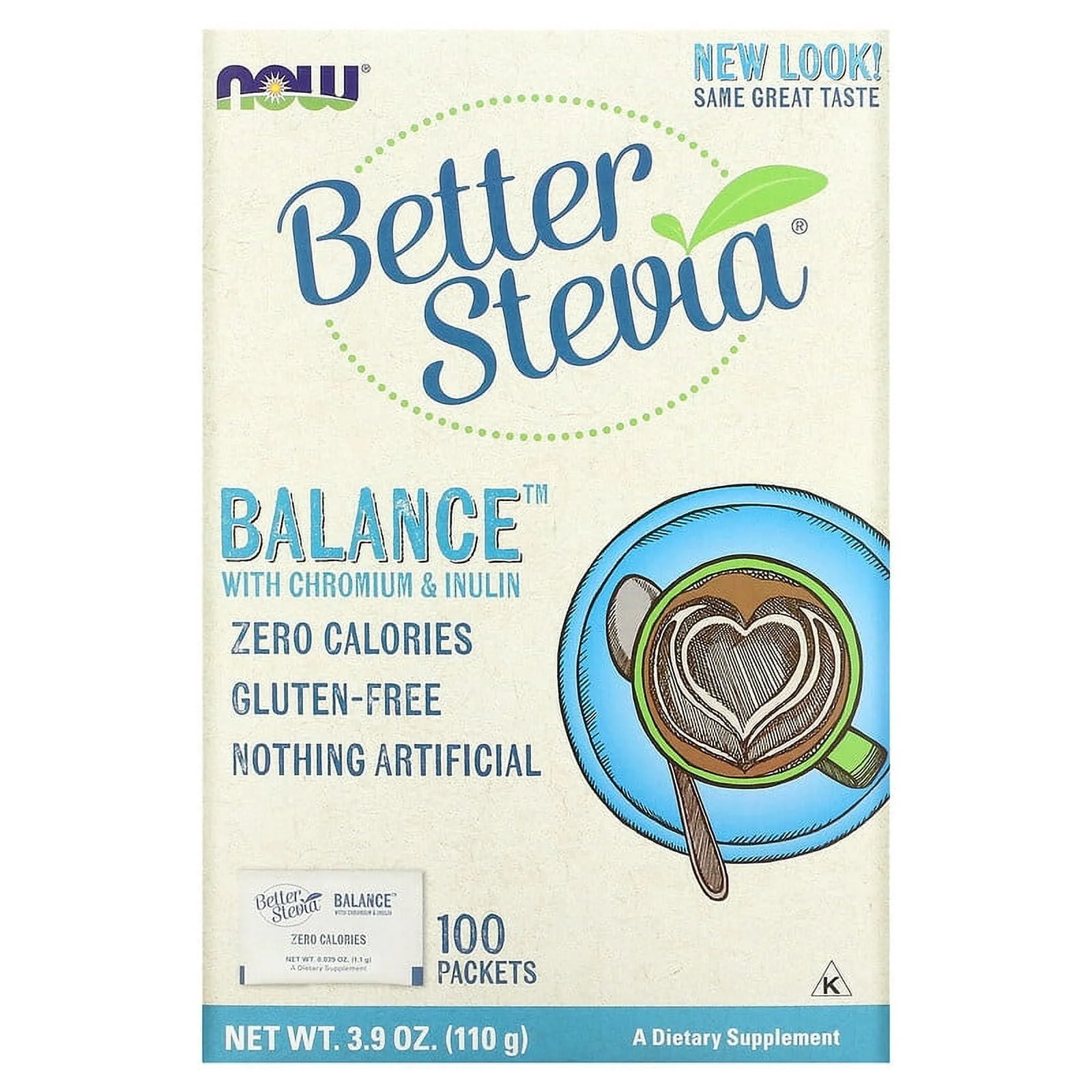 NOW Foods, Better Stevia, Balance with Chromium & Inulin, 100 Packets, 3.9 oz (110 g) Pack of 4