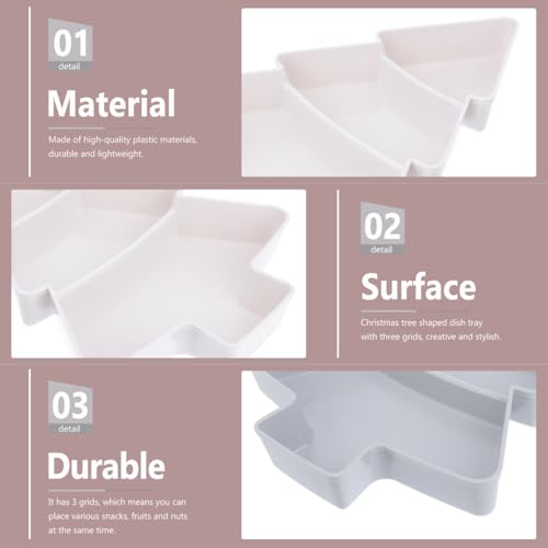 Cabilock 2pcs Christmas Snack Trays Christmas Snack Plate Christmas Tree Shaped Fruit Plates Plastic Divided Snack Tray Appetizer Plate Candy Nut Serving Platters for Party Favors (Grey+White)