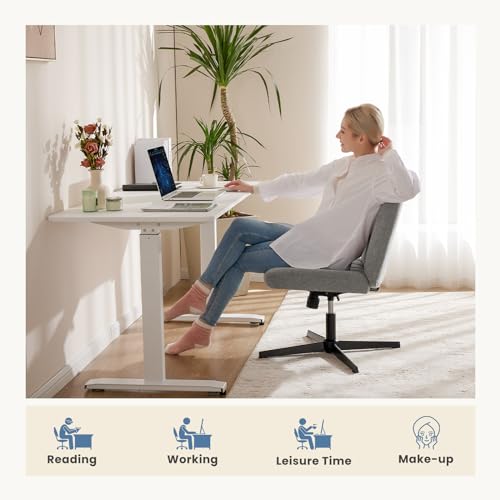 DUMOS Criss Cross Chair Legged Office Wide Comfy Desk Seat, No Wheels Armless Computer Task Seating, Swivel Vanity Home Height Adjustable