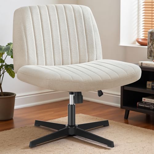 DUMOS Criss Cross Chair Legged Office Wide Comfy Desk Seat, No Wheels Armless Computer Task Seating, Swivel Vanity Home Height Adjustable