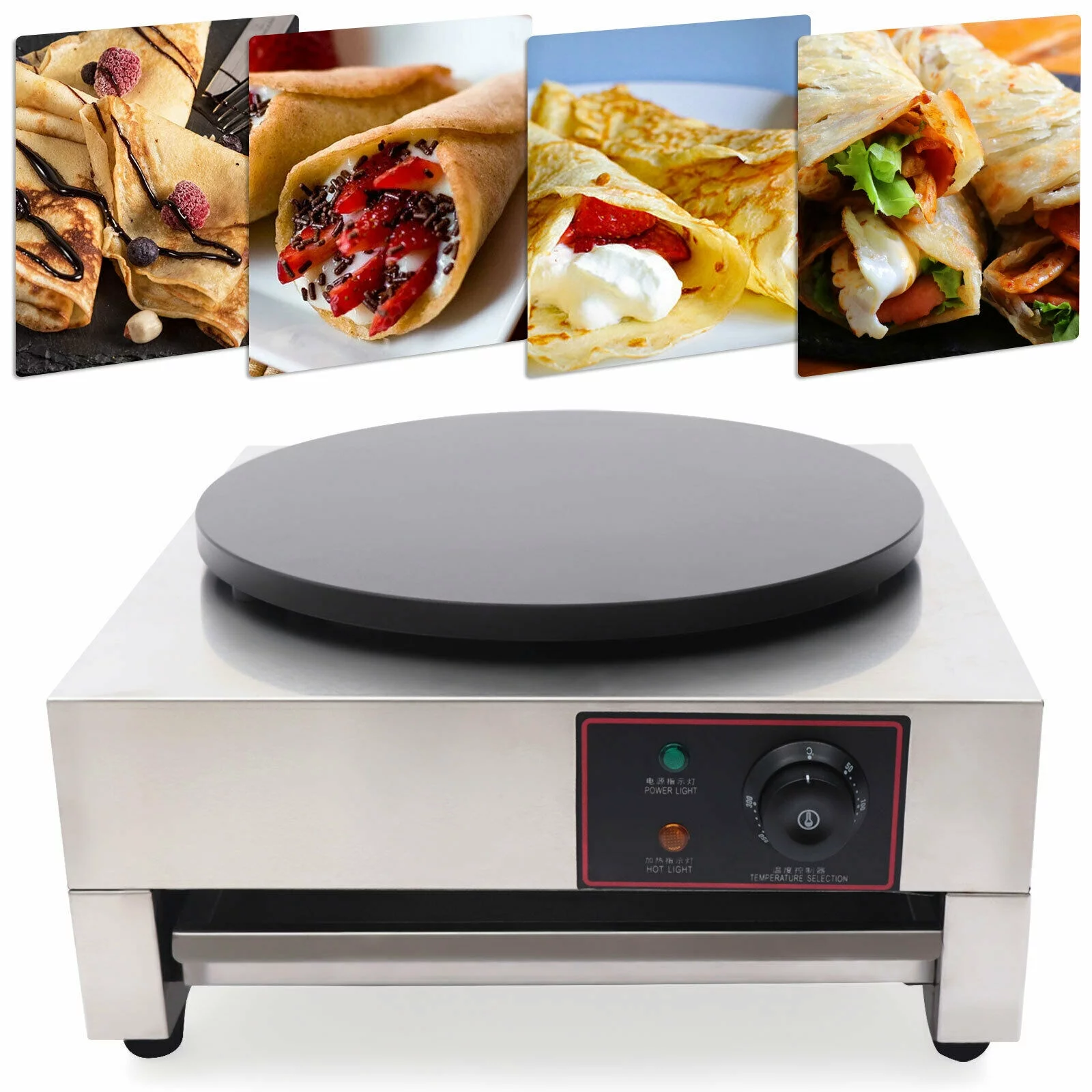 40cm Electric Crepe Maker Machine Circular Frying Pan Griddle Pancakes Stove 1700W 110V Electric Crepe Maker Machine Pancake Griddle Nonstick 40cm Baking Pan 16'' Crepe Maker Pancake Machine