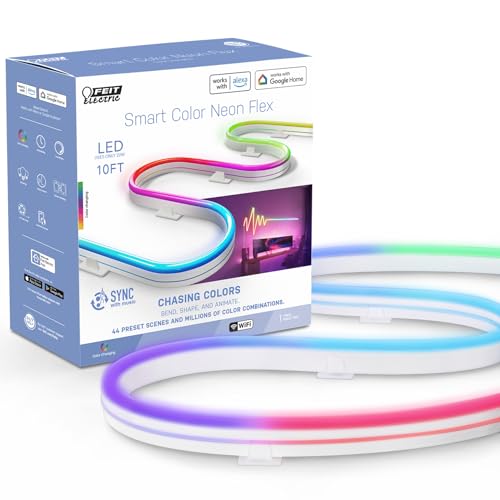 Feit Electric Smart Light Strip 16FT, Ultrathin RGBW Color Chasing LED Light Strip, 2.4GHz Wi-Fi Enabled, Works with Alexa and Google Home Assistant, Remote Control, (0.4in x 192in) TAPE192/CHASE/AG