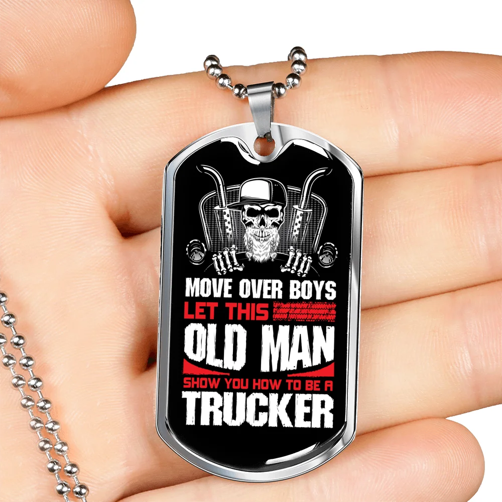 Old Man Trucker Dog Tag Stainless Steel or 18k Gold 24