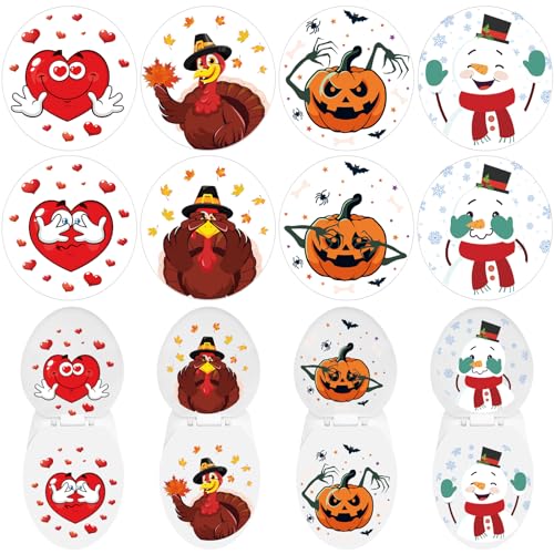 Frienda 8 Pcs Christmas Toilet Seat Cling Christmas Snowman Toilet Stickers Funny DIY Seat Cover Waterproof Self Adhesive Stickers Valentine Thanksgiving Turkey Halloween Pumpkin Bathroom Decor