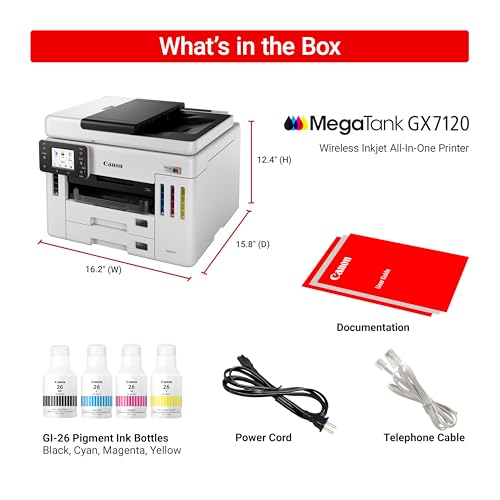 Canon Megatank GX7120 Wireless All-in-One Printer, Print, Copy, Scan and Fax with 2.7