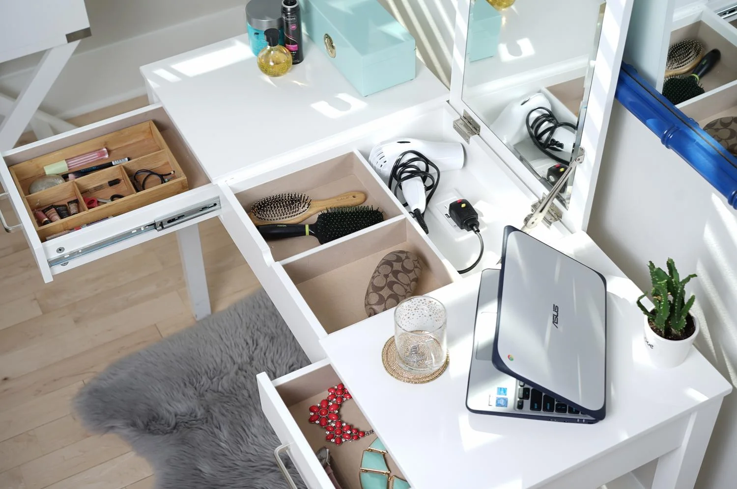 Posh Pollen Amy Rectangle Writing Desk with Drawer Finished in White
