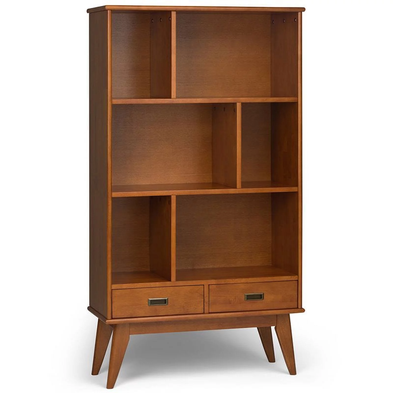 Draper SOLID HARDWOOD 64 inch x 35 inch Mid Century Modern Wide Bookcase and Storage Unit in Teak Brown