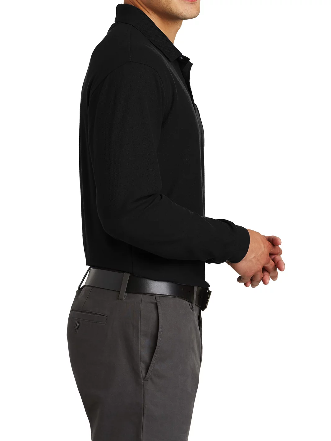 Mafoose Men's Long Sleeve Silk Touch Polo with Pocket Black Large