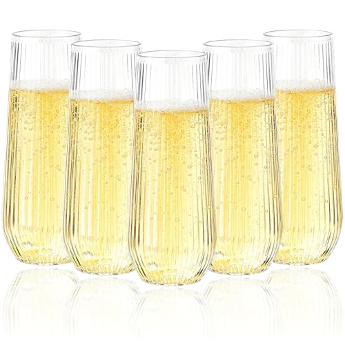 Goodluck 48pack Clear Disposable Champagne Flutes，9oz Stemless Champagne Flutes,Stemless Disposable Clear Plastic Toasting Glasses for Weddings, Birthday Parties, Family Gatherings, Bars