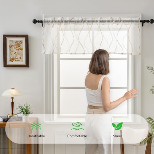 Sheer Curtain Valance for Living Room, Solid Voile Curtain Valance for Bedroom Window Kitchen, W52 X L18 Inch, 1 Panel(White)