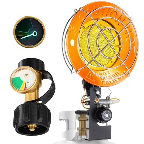 Honoson 15, 000 BTU Propane Tank Top Heater, Tank Gas Gauge Leak Detector, Propane LP Gas Heater, Portable Single Tank Top Heater with Shut-off Valve and Tip-over Switch for Outdoor Camping
