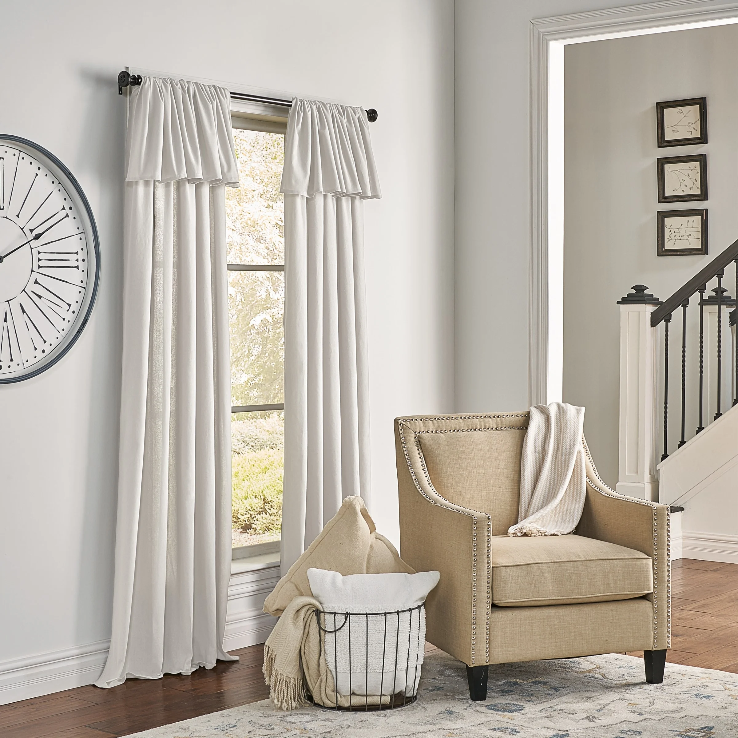 Mercantile Drop Cloth Light Filtering Ring Top Tab Farmhouse Curtain Panel with Valance Off White 84 Inches