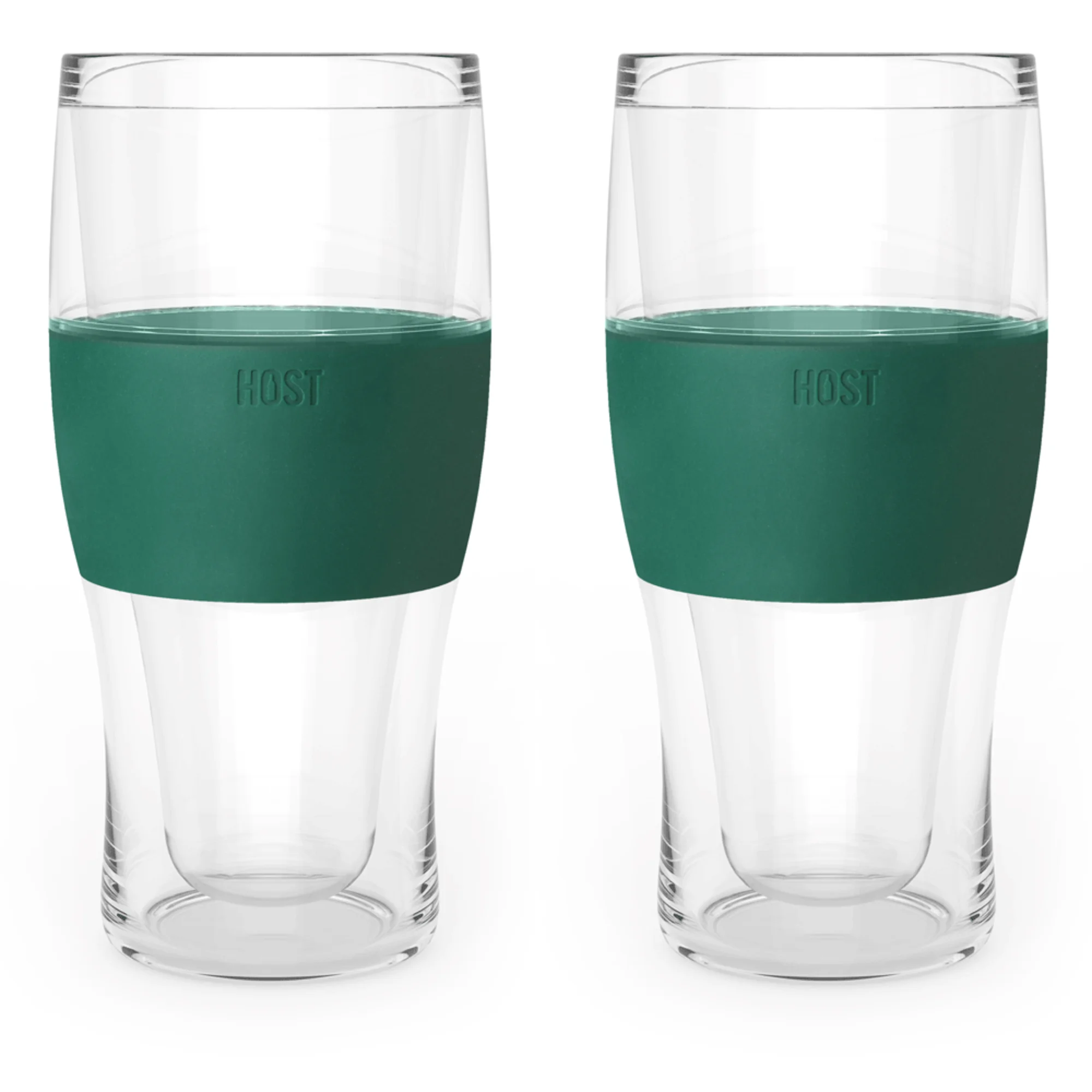Host Freeze Beer Glasses - Double Walled Insulated Plastic Pint Glasses, Green