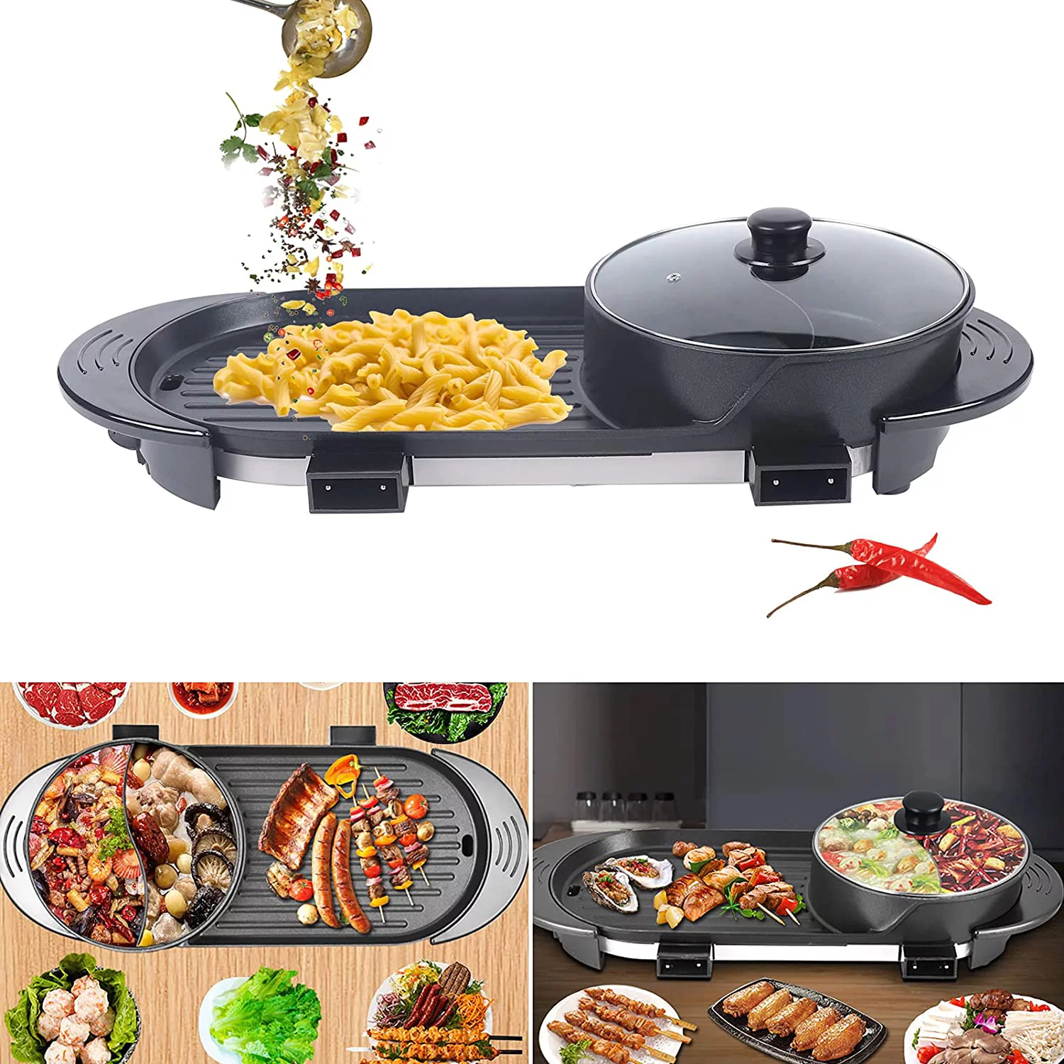 TFCFL 2 In 1 Indoor BBQ Portable Electric Grill Griddle Non Stick Barbecue Cooking