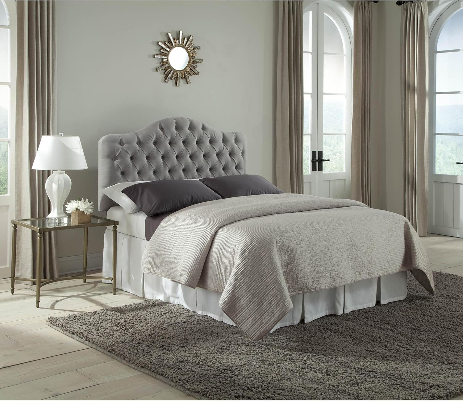 Martinique Upholstered Adjustable Headboard Panel with Solid Wood Frame and Button-Tufted Design - Putty Finish - Twin