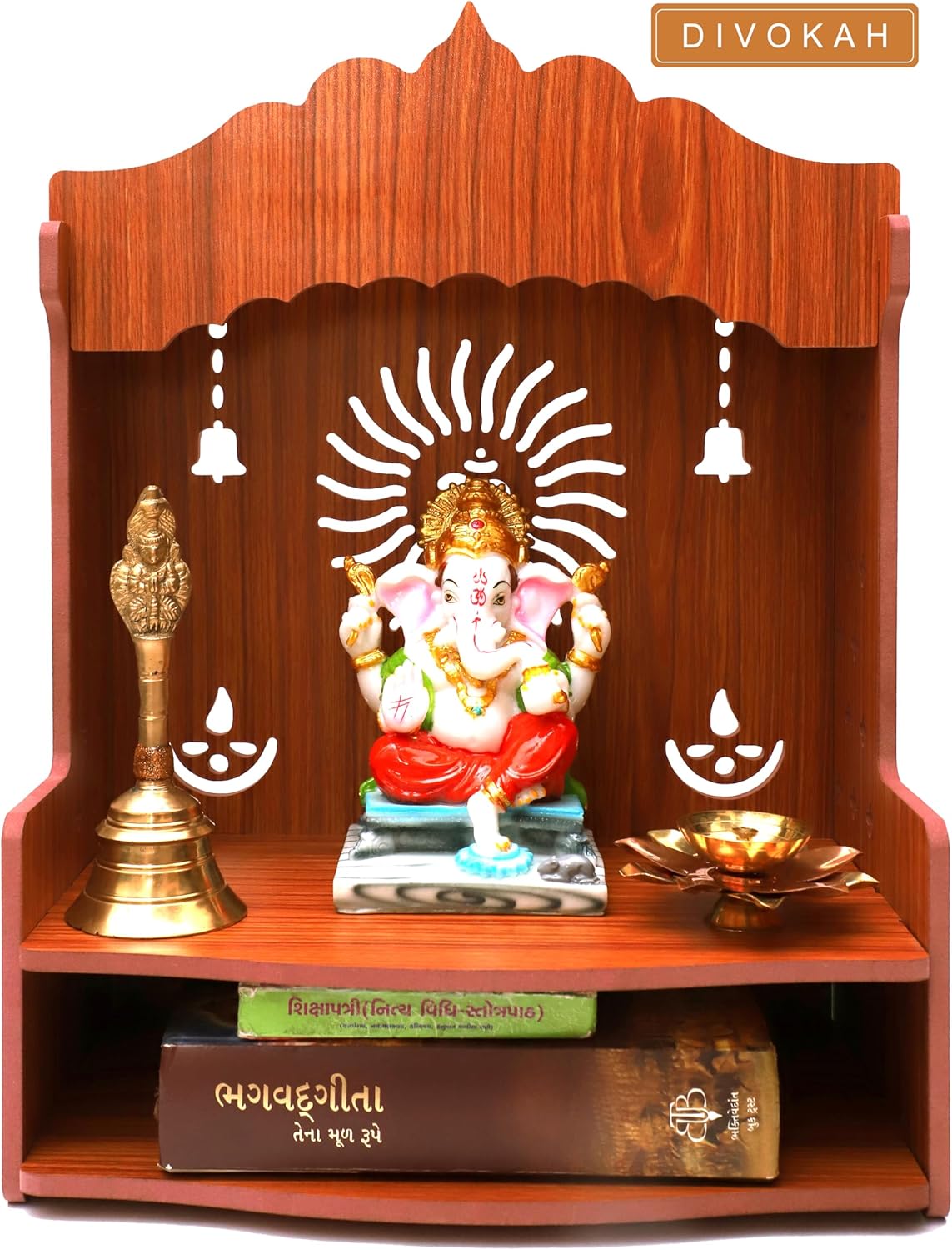 Bhavya Enterprise Divokah Beautiful Mdf Wooden Temple/Pooja Mandir For Home And Office/Wall Mounted Temple/Puja Stand (8 Mm Plywood Thickness) (Wdn Ombell)