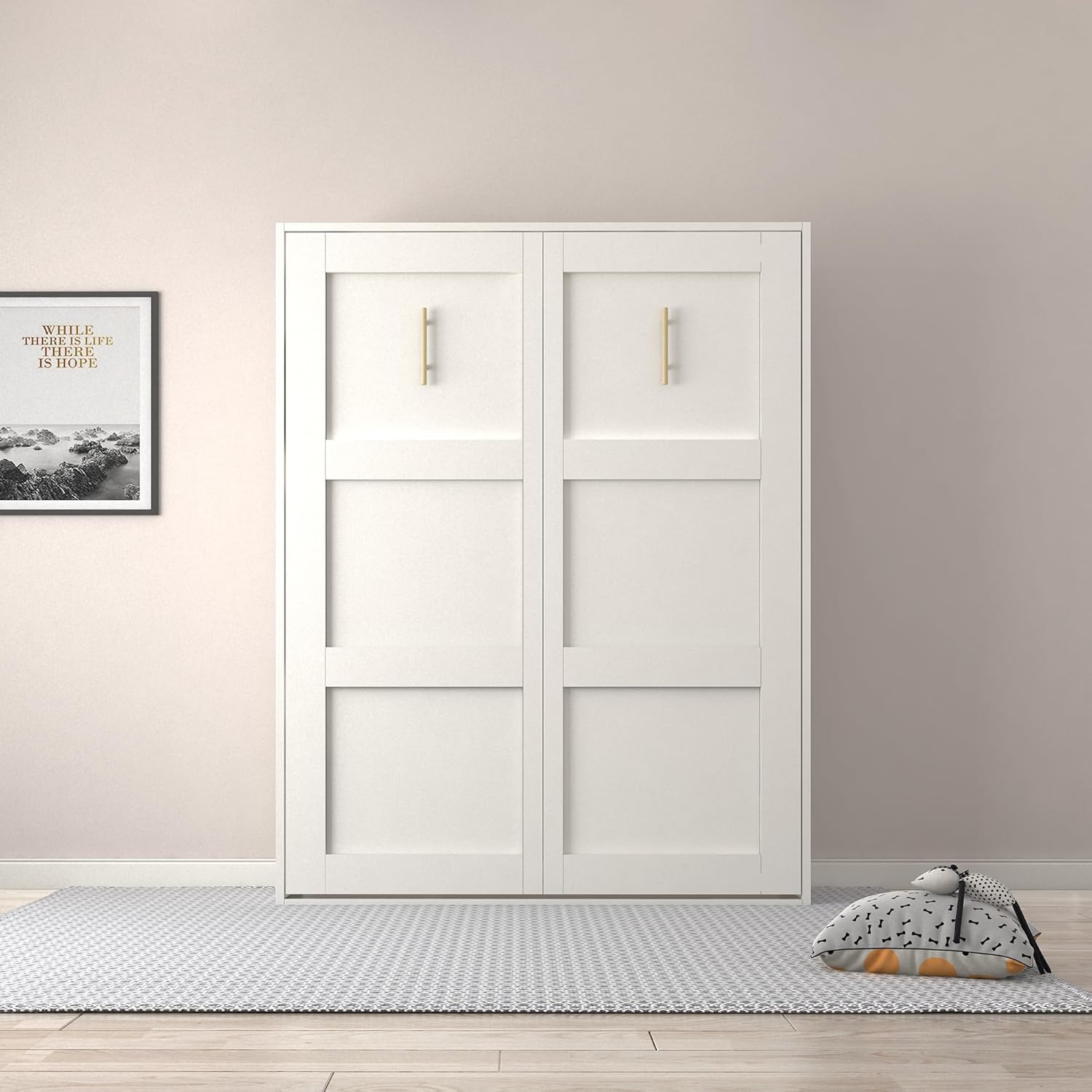 Dolonm Morden Deisgn Full Size Vertical Murphy Bed for Bedroom or Guestroom White Wall Bed Space Saving Hidden Bed