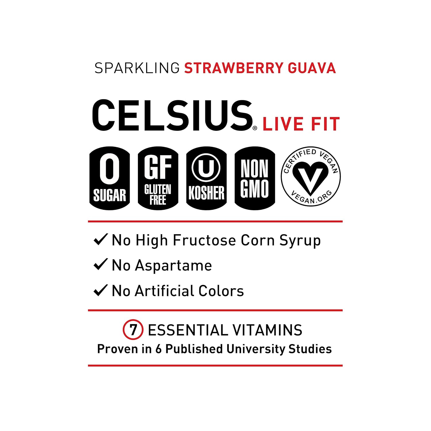 CELSIUS Sparkling Strawberry Guava, Functional Essential Energy Drink, 12 Fl Oz (Pack of 24)