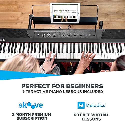 Alesis Recital – 88 Key Digital Piano Keyboard with Semi Weighted Keys, 2x20W Speakers, 5 Voices, Split, Layer and Lesson Mode, FX and Piano Lessons
