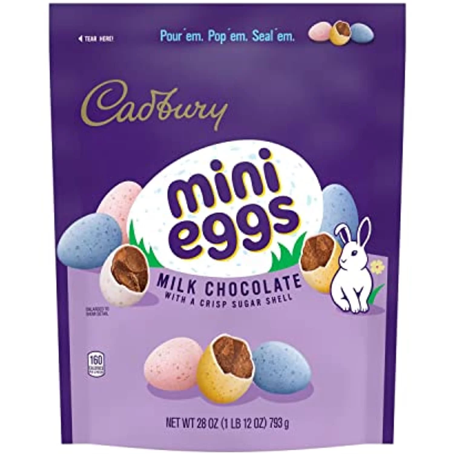 Cadbury Mini Eggs Milk Chocolate With A Crisp Sugar Shell Candy, Easter, 28 Oz Resealable Bag