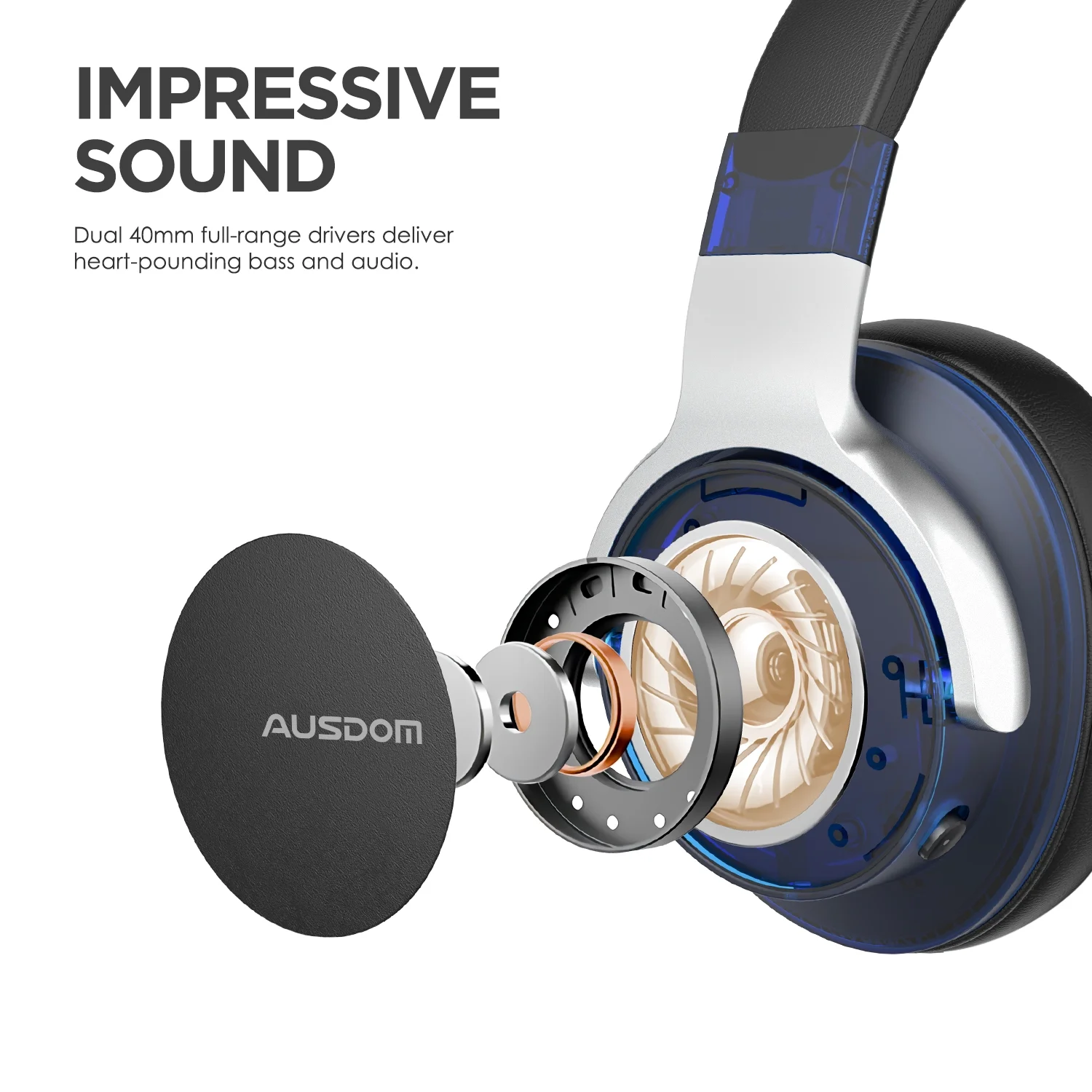 AUSDOM E7 Active Noise Cancelling Headphones,Wireless over Ear Bluetooth 5.0 Headsets with Mic,Black