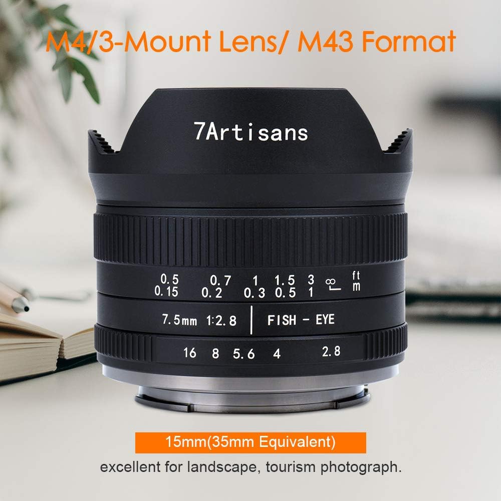 7artisans 7.5mm F2.8 II V2.0 Fisheye Lens with 190° Angle of View, Compatible with Olympus and Panasonic MFT M4/3 Mount Cameras