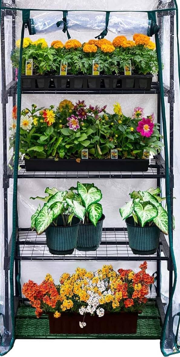 Mini Greenhouse Kit, Outdoor Mini Green House, 4 Tiers Indoor Outdoor Greenhouse with Wheels, Use in Any Season for Plants, Transparent