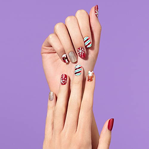 Dashing Diva Gloss Nail Strips - Santa Baby | UV Free, Chip Resistant, Long Lasting Gel Nail Stickers | Contains 32 Nail Wraps, 1 Prep Pad, 1 Nail File