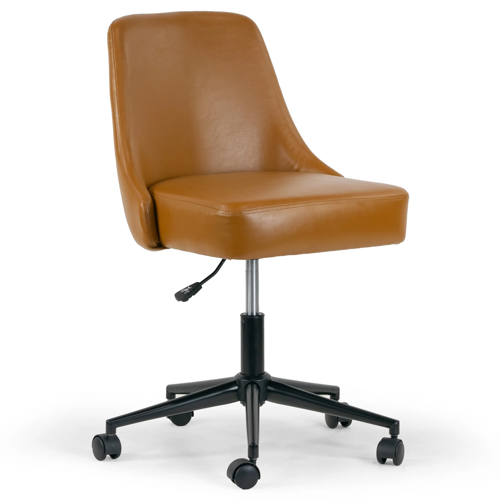 Glamour Home Aurica Faux Leather & Metal Swivel Office Chair in Light Brown