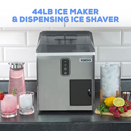 Igloo Electric Countertop Ice Maker Machine - Automatic and Portable - 33 Pounds in 24 Hours - Ice Cube Maker - Ice Scoop and Basket - Ideal for Iced Coffee and Cocktails - Stainless Steel