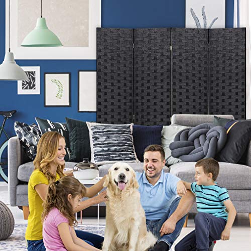 Wood Mesh Woven Design 4 Panel Folding Wooden Screen Room Divider